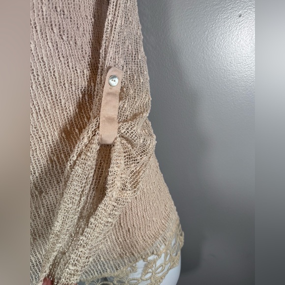 Indigo Soul Beige Sheer Knit Lace Hem Tunic Top | 2XL - Picture 6 of 14